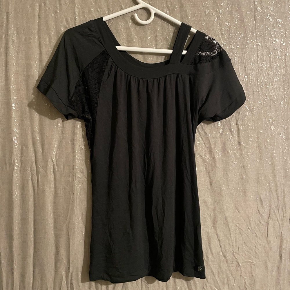 Asymmetrical Gentle Fawn  black lace detail top